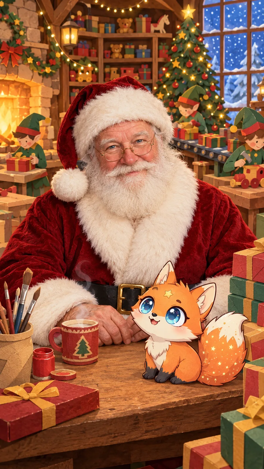 Cena ilustrativa do vídeo: o Papai Noel na oficina de brinquedos