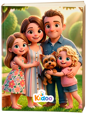 Capa do livro personalizado Kidoo criado a partir da foto da família